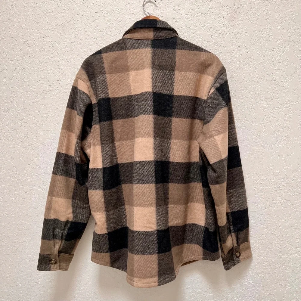 Banana Republic Mens Buffalo Plaid Shirt Jacket Tan Black Shacket Size M NEW